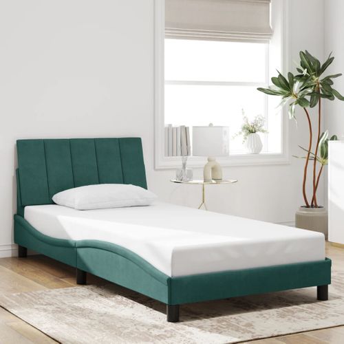 Lit Contemporain - Lit Adulte - Cadre De Lit Avec LED Vert Foncé 100x200cm Velours Li589