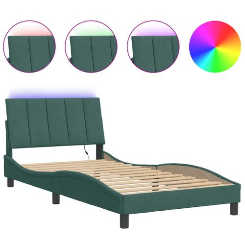Lit Contemporain - Lit Adulte - Cadre De Lit Avec LED Vert Foncé 100x200cm Velours Li589