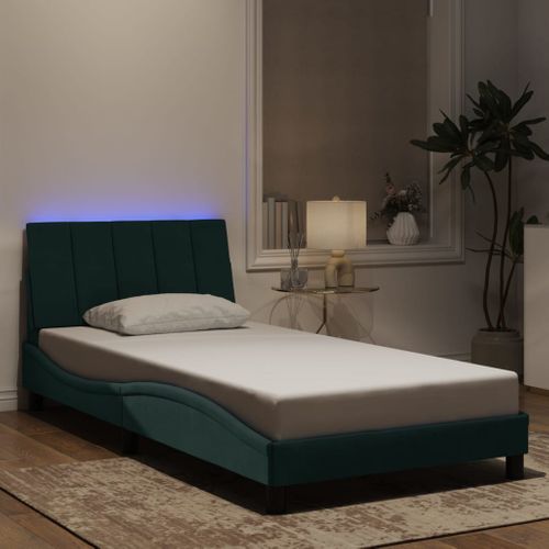 Lit Contemporain - Lit Adulte - Cadre De Lit Avec LED Vert Foncé 100x200cm Velours Li589