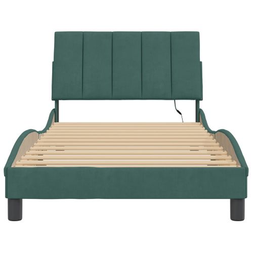 Lit Contemporain - Lit Adulte - Cadre De Lit Avec LED Vert Foncé 100x200cm Velours Li589