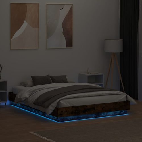 Lit Double Lit Adulte - Cadre De Lit Avec LED Chêne Fumé 120x190 Cm Li215