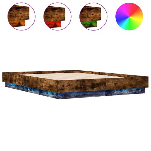 Lit Double Lit Adulte - Cadre De Lit Avec LED Chêne Fumé 120x190 Cm Li215