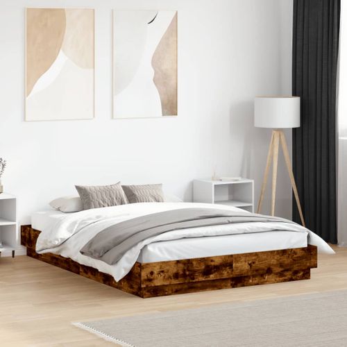 Lit Double Lit Adulte - Cadre De Lit Avec LED Chêne Fumé 120x190 Cm Li215