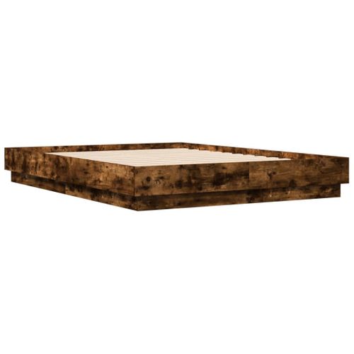 Lit Double Lit Adulte - Cadre De Lit Avec LED Chêne Fumé 120x190 Cm Li215