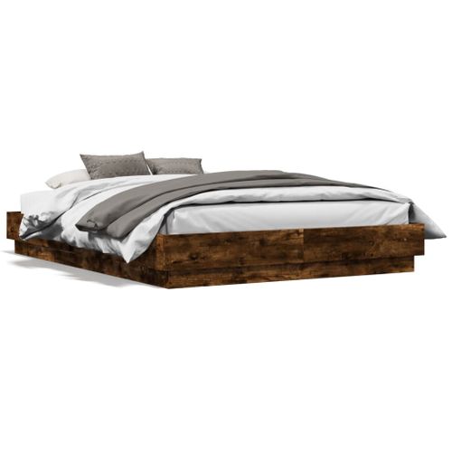 Lit Double Lit Adulte - Cadre De Lit Avec LED Chêne Fumé 120x190 Cm Li215