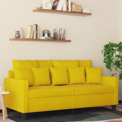 Canapé à 2 Places - Canapé Fixe - Canapé Droit Jaune 140 Cm Velours