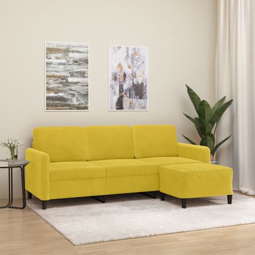 Canapé à 3 Places - Canapé Fixe - Canapé Droit Avec Repose-pieds Jaune 180 Cm Velours