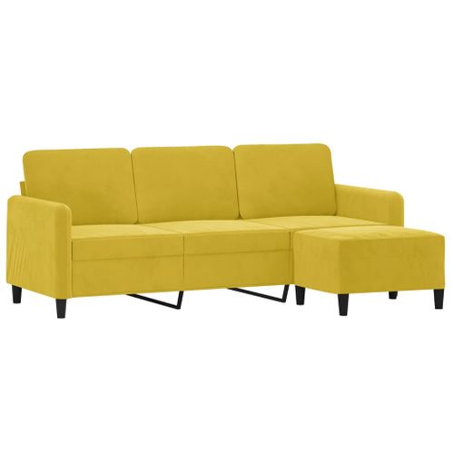 Canapé à 3 Places - Canapé Fixe - Canapé Droit Avec Repose-pieds Jaune 180 Cm Velours