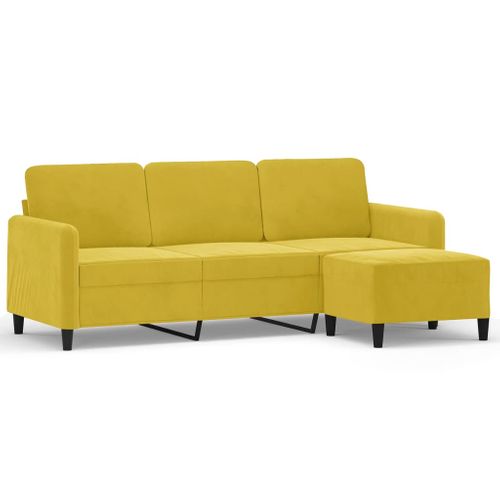 Canapé à 3 Places - Canapé Fixe - Canapé Droit Avec Repose-pieds Jaune 180 Cm Velours