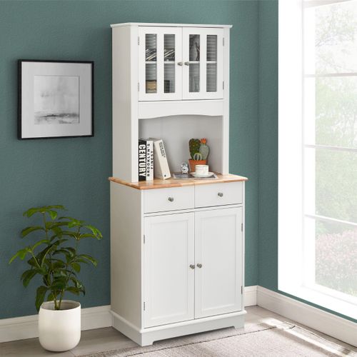 Buffet Haut, Bahut, Meuble De Rangement Autoportant Avec 2 Tiroirs Étagères Réglables Blanc