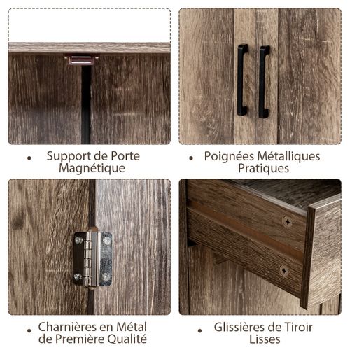 Buffet De Cuisine, Meuble Cuisine 3 Portes Et 2 Tiroirs 110x40x78 Cm Étagère Réglable Brun