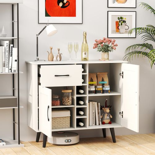 Buffet, Bahut, Meuble De Rangement Moderne Avec Casier à Vin 1 Tiroir 2 Portes 90x40x79cm Blanc