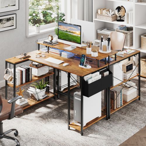 Bureau Gaming, Bureau Gamer Avec LED Et Prises De Courant 120x80x87cm Marron Rustique