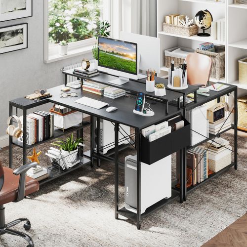 Bureau Gaming, Bureau Gamer Avec LED Et Prises De Courant 120x80x87cm Noir