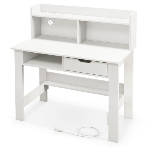 Bureau Droit, Bureau D'ordinateur, Bureau D'étude Avec Prises De Courant Et Ports USB Blanc