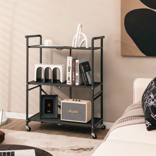 Desserte à Roulettes, Chariot De Rangement à Roulettes Pliable - 3 Niveaux Noir