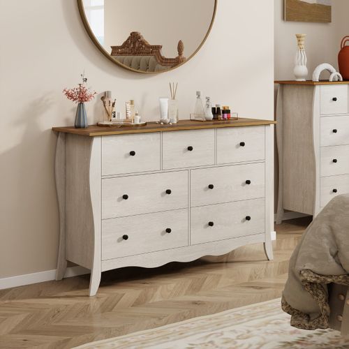 Commode, Chiffonnier, Meuble De Rangement Rustique Avec 7 Tiroirs En Tissu Pliables Gris