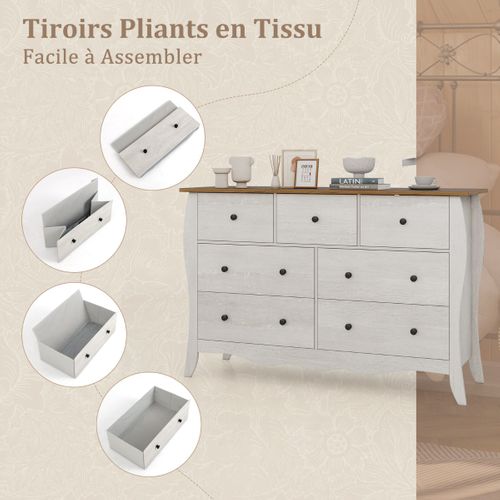 Commode, Chiffonnier, Meuble De Rangement Rustique Avec 7 Tiroirs En Tissu Pliables Gris