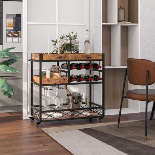 Desserte à Roulettes, Chariot De Rangement Industriel 80x40x83 Cm Avec Casier à Vin