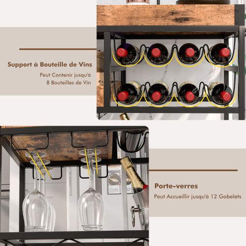 Desserte à Roulettes, Chariot De Rangement Industriel 80x40x83 Cm Avec Casier à Vin