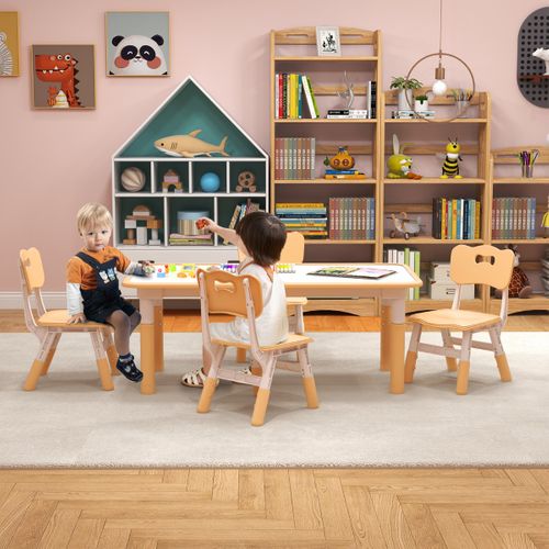 Ensemble Table Enfant Et 4 Chaises Hauteur Réglable Avec Plateau Graffiti Multifonction Naturel