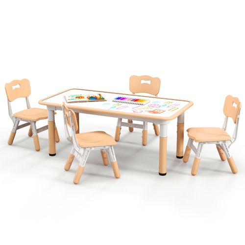 Ensemble Table Enfant Et 4 Chaises Hauteur Réglable Avec Plateau Graffiti Multifonction Naturel