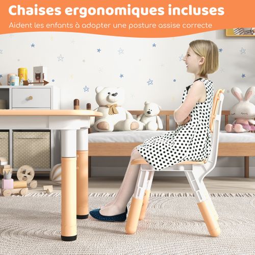 Ensemble Table Enfant Et 4 Chaises Hauteur Réglable Avec Plateau Graffiti Multifonction Naturel