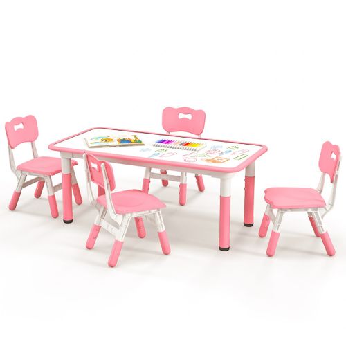 Ensemble Table Enfant Et 4 Chaises Hauteur Réglable Avec Plateau Graffiti Multifonction Rose
