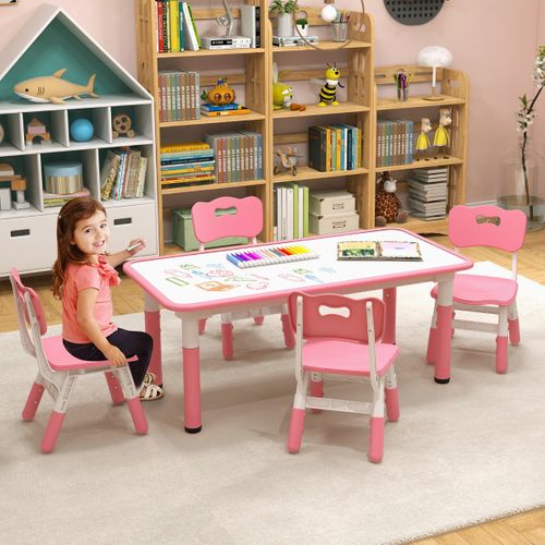 Ensemble Table Enfant Et 4 Chaises Hauteur Réglable Avec Plateau Graffiti Multifonction Rose