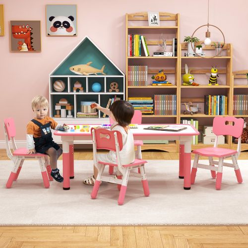 Ensemble Table Enfant Et 4 Chaises Hauteur Réglable Avec Plateau Graffiti Multifonction Rose