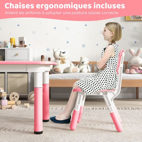 Ensemble Table Enfant Et 4 Chaises Hauteur Réglable Avec Plateau Graffiti Multifonction Rose