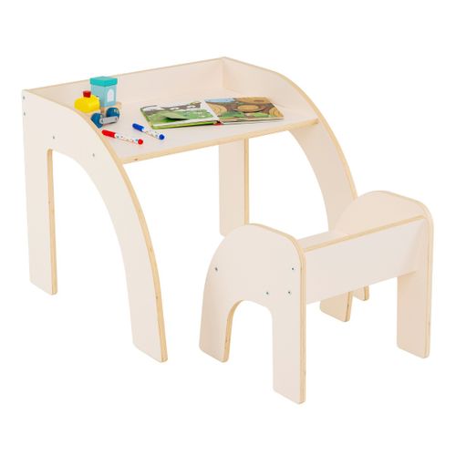 Ensemble Table Et Chaise Pour Enfants Mignon Avec Grand Plateau Bords Arrondis Blanc