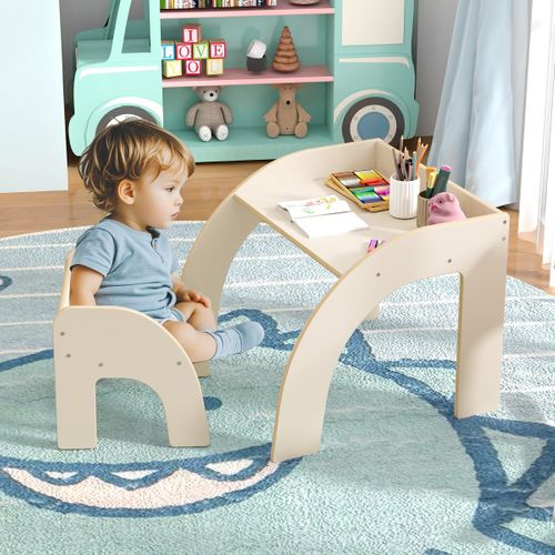 Ensemble Table Et Chaise Pour Enfants Mignon Avec Grand Plateau Bords Arrondis Blanc