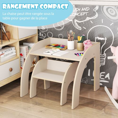 Ensemble Table Et Chaise Pour Enfants Mignon Avec Grand Plateau Bords Arrondis Blanc