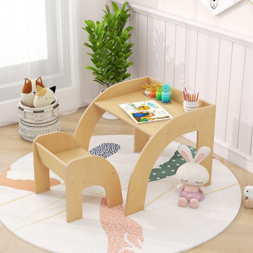 Ensemble Table Et Chaise Pour Enfants Mignon Avec Grand Plateau Bords Arrondis Naturel