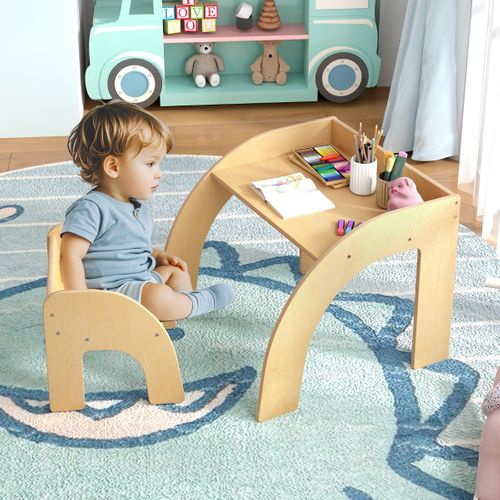 Ensemble Table Et Chaise Pour Enfants Mignon Avec Grand Plateau Bords Arrondis Naturel