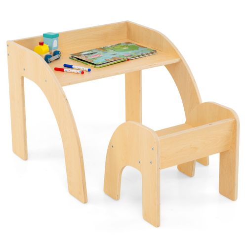 Ensemble Table Et Chaise Pour Enfants Mignon Avec Grand Plateau Bords Arrondis Naturel
