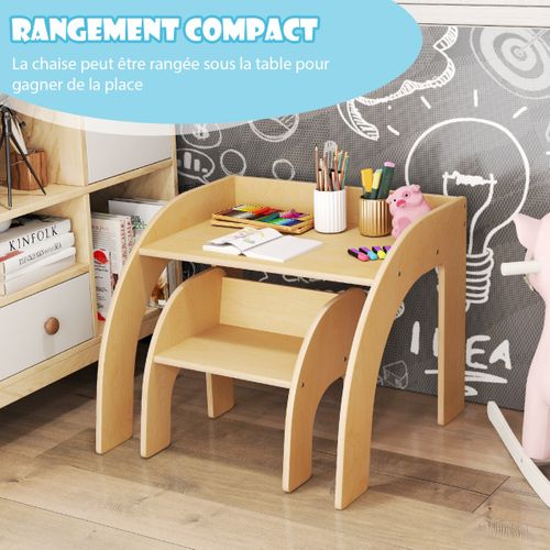 Ensemble Table Et Chaise Pour Enfants Mignon Avec Grand Plateau Bords Arrondis Naturel