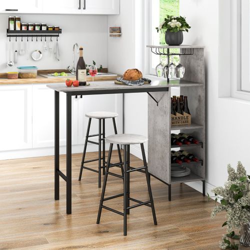 Ensmeble Table De Bar Mange Debout Avec 2 Tabourets 120 X 40 X 121,5 Cm Style Industriel Gris