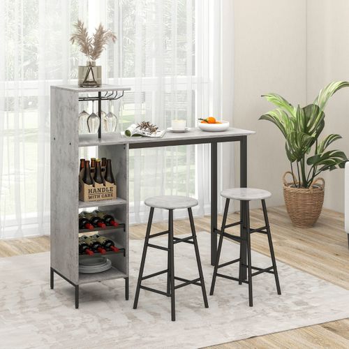 Ensmeble Table De Bar Mange Debout Avec 2 Tabourets 120 X 40 X 121,5 Cm Style Industriel Gris