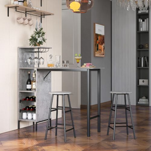 Ensmeble Table De Bar Mange Debout Avec 2 Tabourets 120 X 40 X 121,5 Cm Style Industriel Gris
