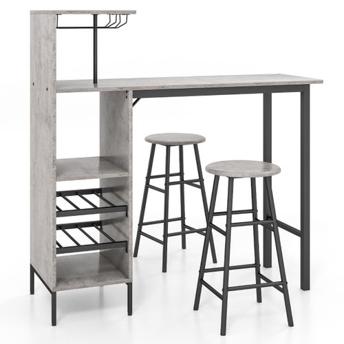 Ensmeble Table De Bar Mange Debout Avec 2 Tabourets 120 X 40 X 121,5 Cm Style Industriel Gris
