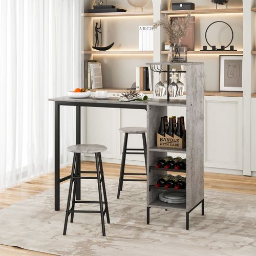 Ensmeble Table De Bar Mange Debout Avec 2 Tabourets 120 X 40 X 121,5 Cm Style Industriel Gris