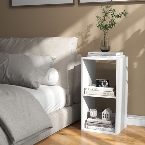 Etagère Bibliothèque Meuble De Rangement à 2 Niveauxà 2 Cubes Autoportante Blanc