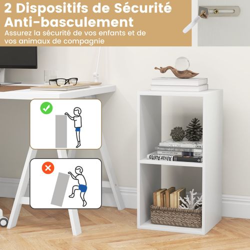 Etagère Bibliothèque Meuble De Rangement à 2 Niveauxà 2 Cubes Autoportante Blanc