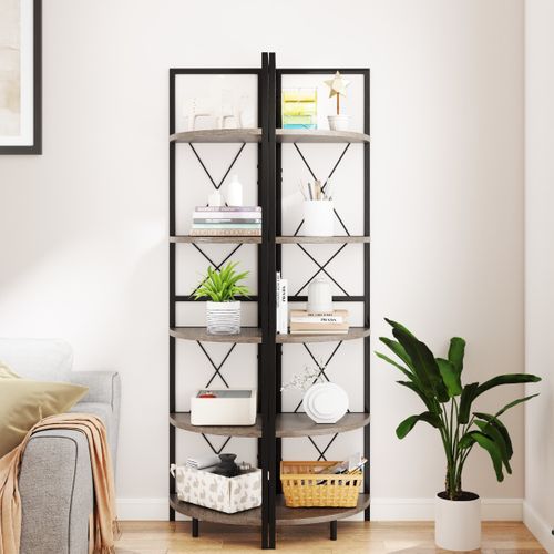 Étagère D'angle Bibliothèque Meuble De Rangement Industrielle à 5 Niveaux Gris Chêne