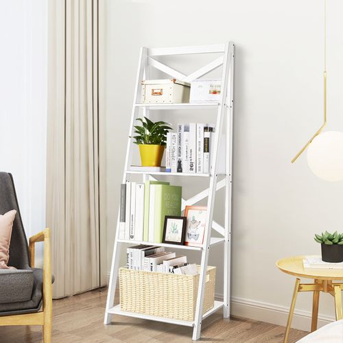 Etagère Bibliothèque Meuble De Rangement En Échelle Moderne Mdf 51x46x143cm Blanc