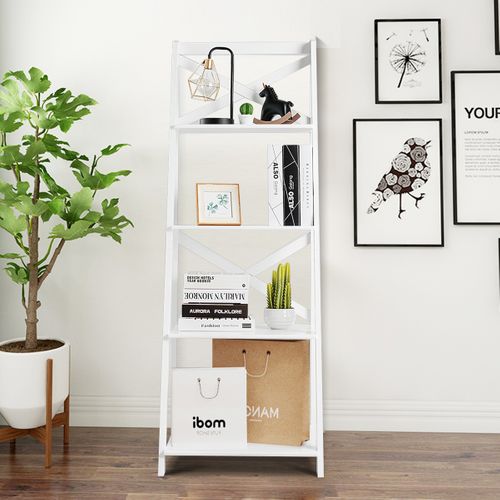 Etagère Bibliothèque Meuble De Rangement En Échelle Moderne Mdf 51x46x143cm Blanc