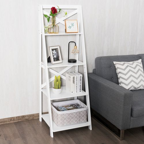 Etagère Bibliothèque Meuble De Rangement En Échelle Moderne Mdf 51x46x143cm Blanc