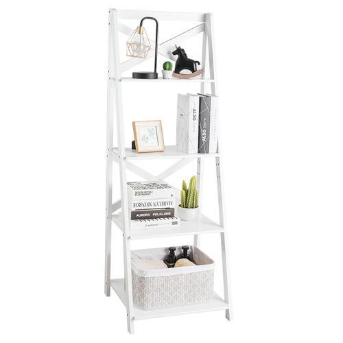 Etagère Bibliothèque Meuble De Rangement En Échelle Moderne Mdf 51x46x143cm Blanc